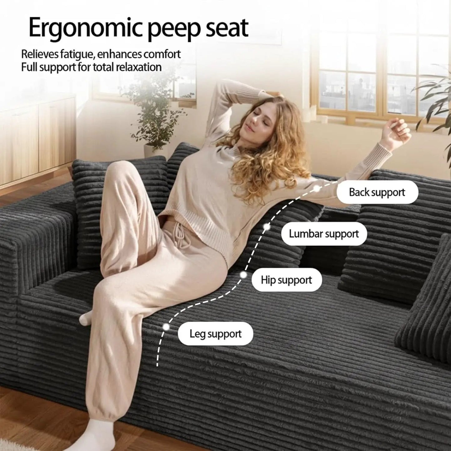 3-Seater Corduroy Sleeper Sofa No Assembly Lounge from PriceLows™