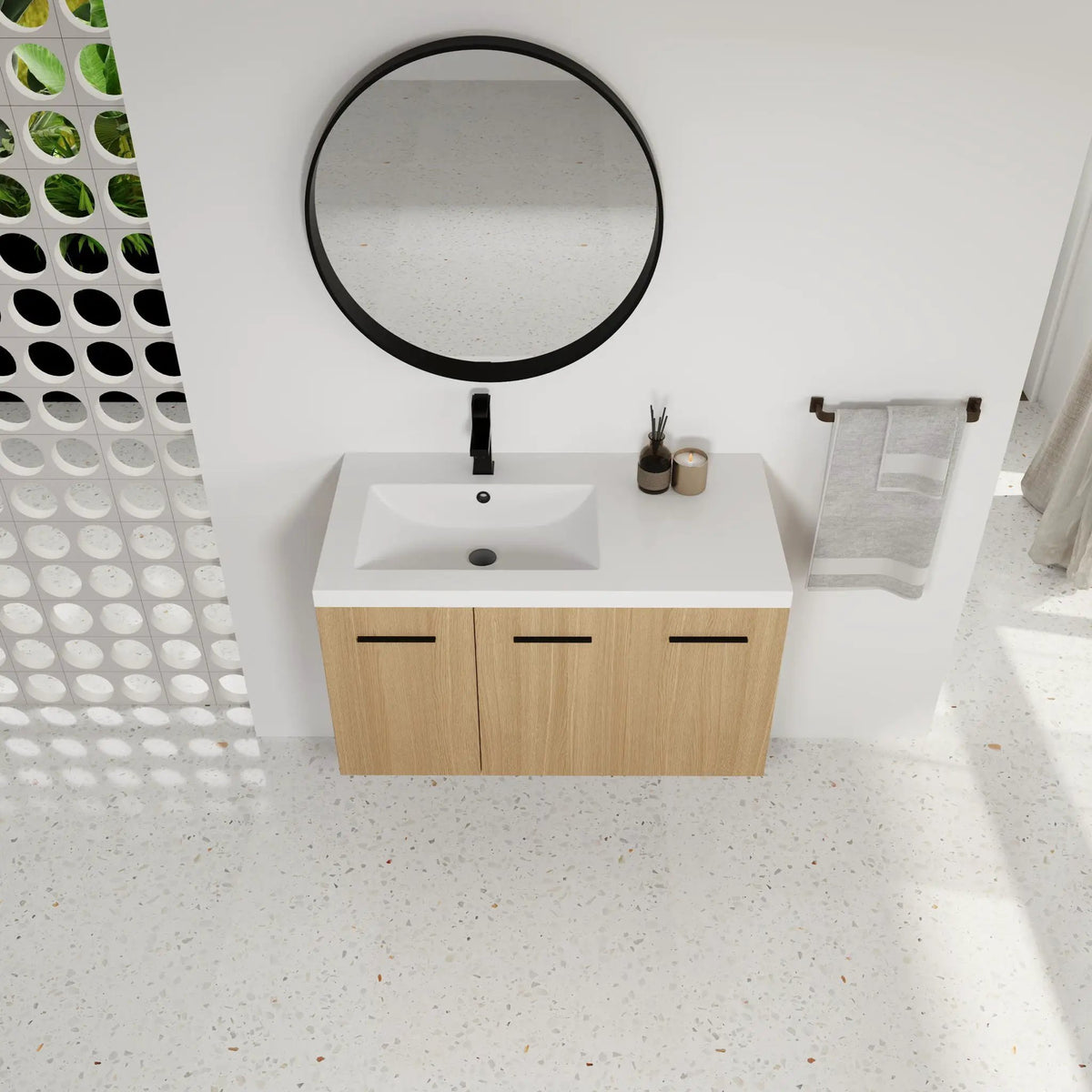 Wall Mounted Floating Bathroom Vanity | 3 Door Modular | Gel Coat Sink
