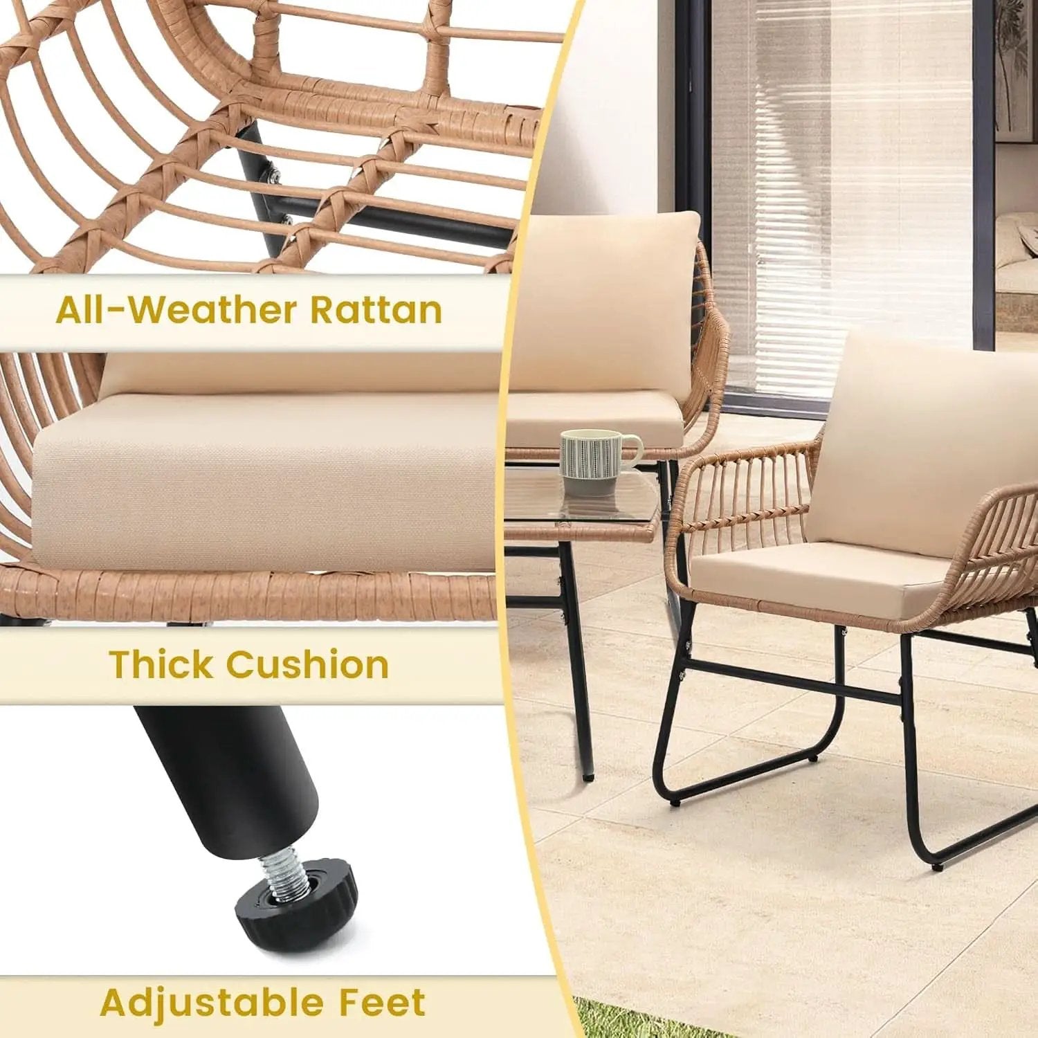 Four Piece Outdoor Wicker Sofa Rattan Chairs Set from PriceLows™