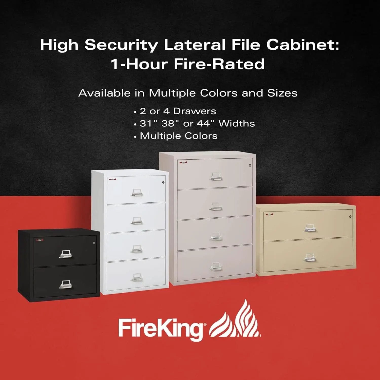 Lateral 4 Drawer Fire Safe File Cabinet With Key Lock Black from PriceLows™