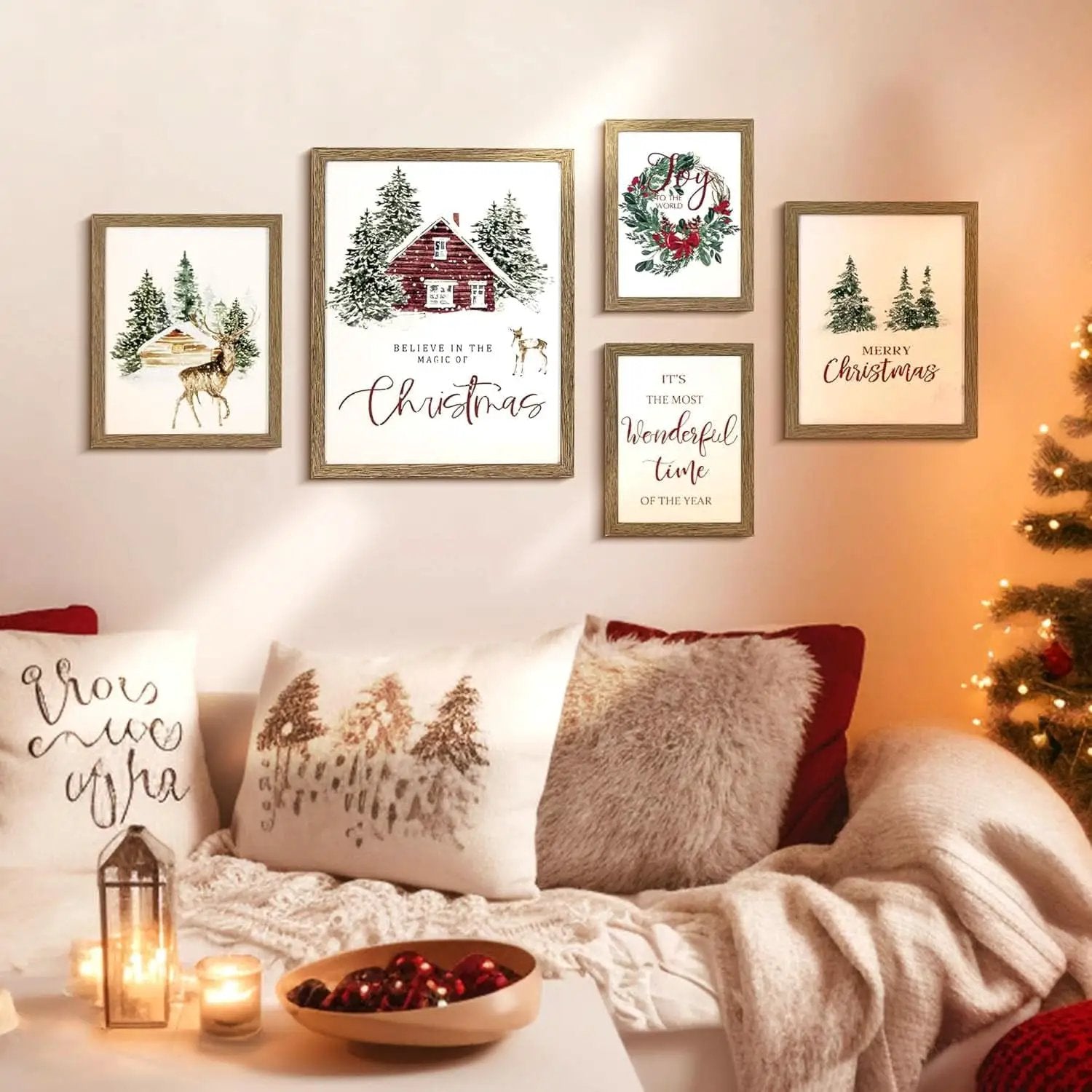 Framed Christmas Forest Wall Art Set 5 Piece Holiday Decor from PriceLows™