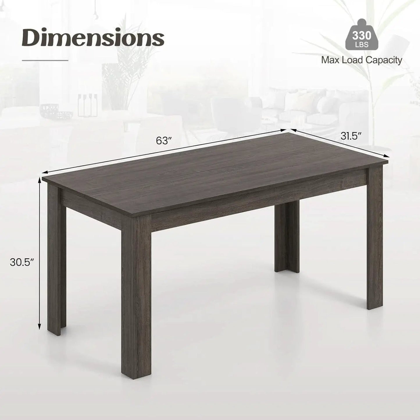 Grey 63 Inch Dining Table Farmhouse Kitchen Center Table from PriceLows™