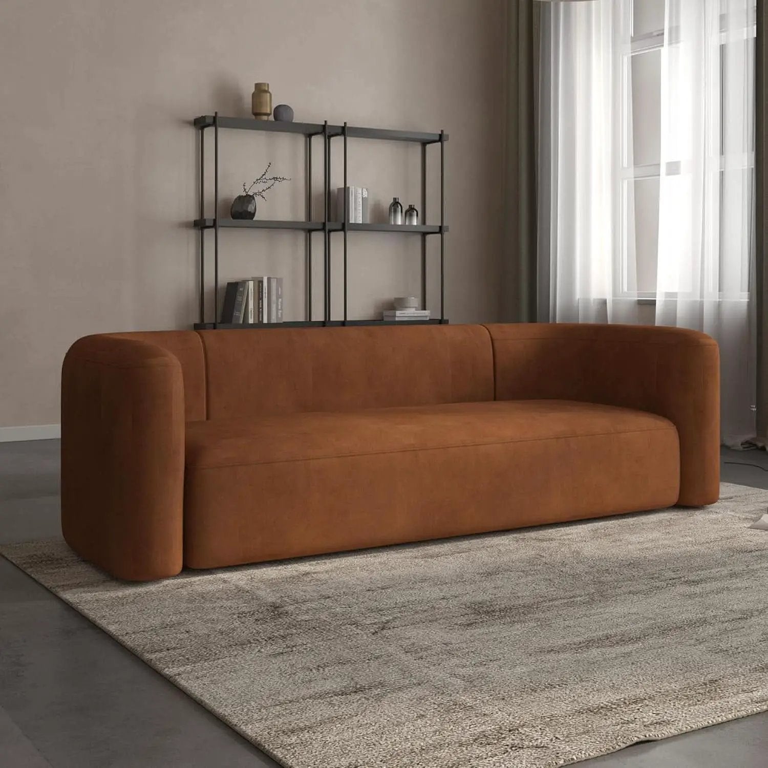 Modern Velvet 3-Seater Sofa in Tangerine with Curved Back Design from PriceLows™
