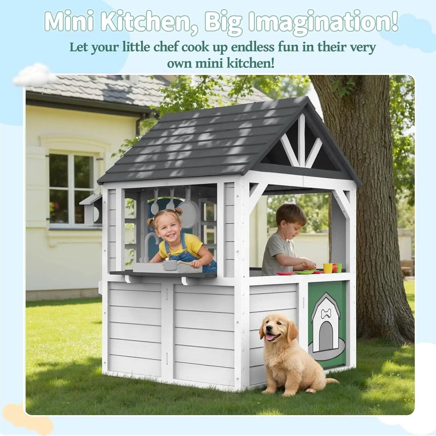 White Cedar All Weather Wood Playhouse With Dutch Door from PriceLows™