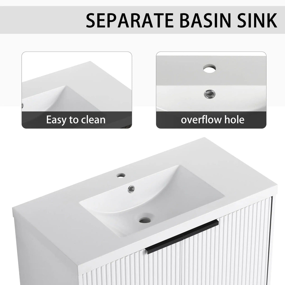 Contemporary Wall Mounted Bathroom Vanity With Resin Double Sink | 6 Pieces | Metal & Plywood | Bathroom