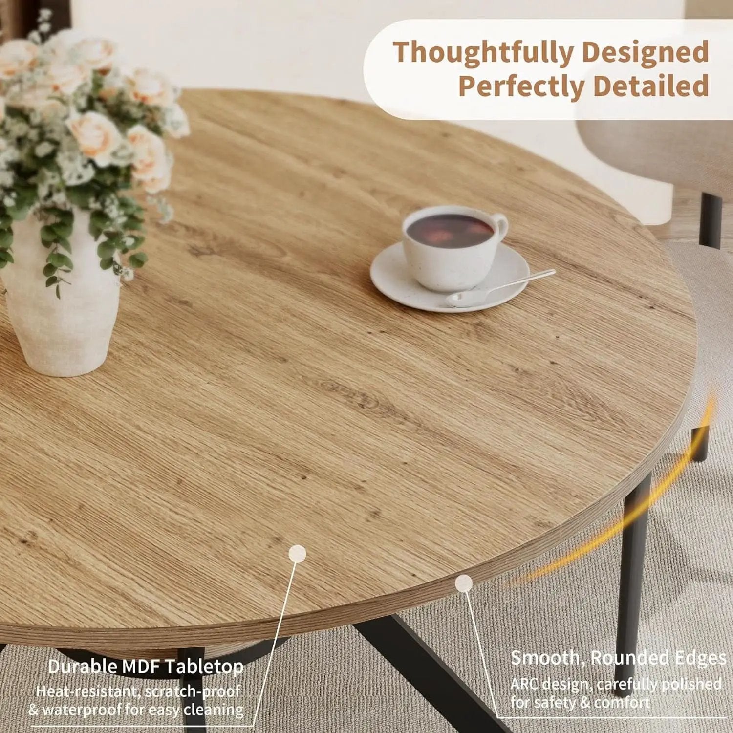 42 Inch Round Farmhouse Dining Table With Compact Storage from PriceLows™