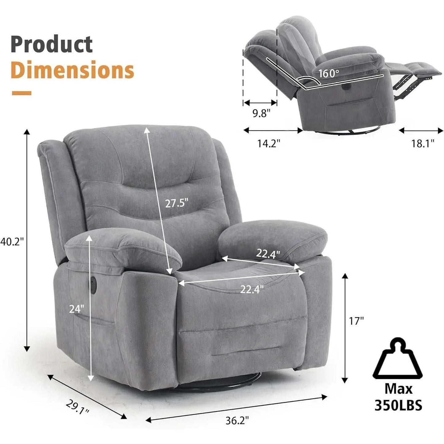 Grey Swivel Recliner With Massage And Heat Therapy from PriceLows™