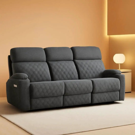 Grey Fabric 3-Seater Electric Recliner Sofa with Cup Holders from PriceLows™