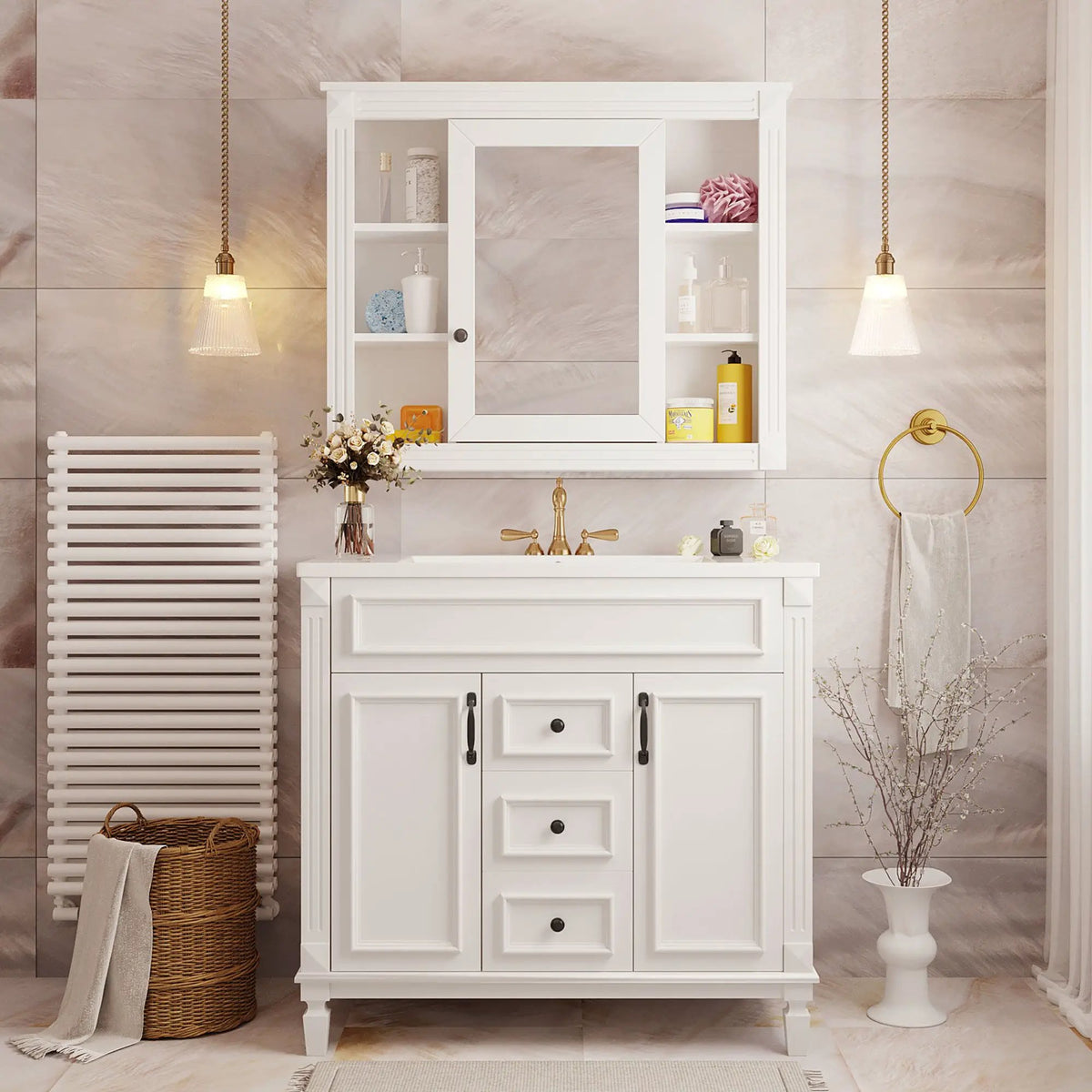 Bathroom Vanity With Top Sink | Mirror Cabinet Included | 2 Soft Closing Doors | 2 Drawers