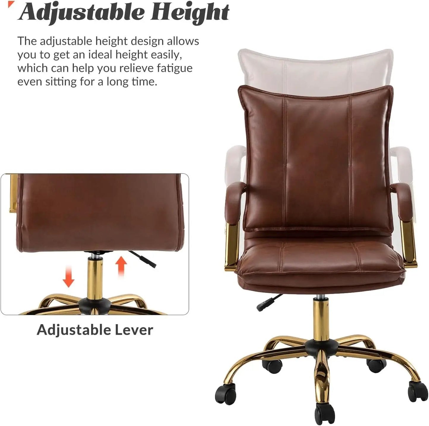 Faux Leather Home Office Desk Chair Adjustable Height Brown from PriceLows™