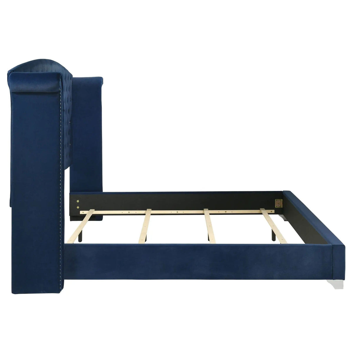 Melody Upholstered Eastern King Wingback Bed Pacific | 96.25 x 86.75 x 66.25 in | Velvet | Blue