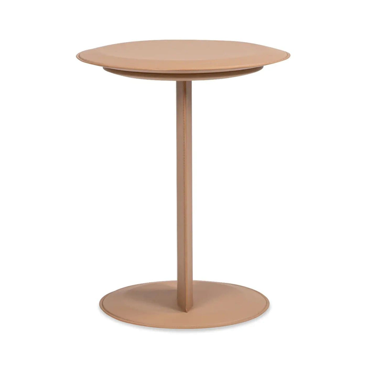 Mode Leatherette Round C-Shaped Sofa Side Table | 18 x 18 x 22.5 in | Living Room Furniture | Saddle Brown