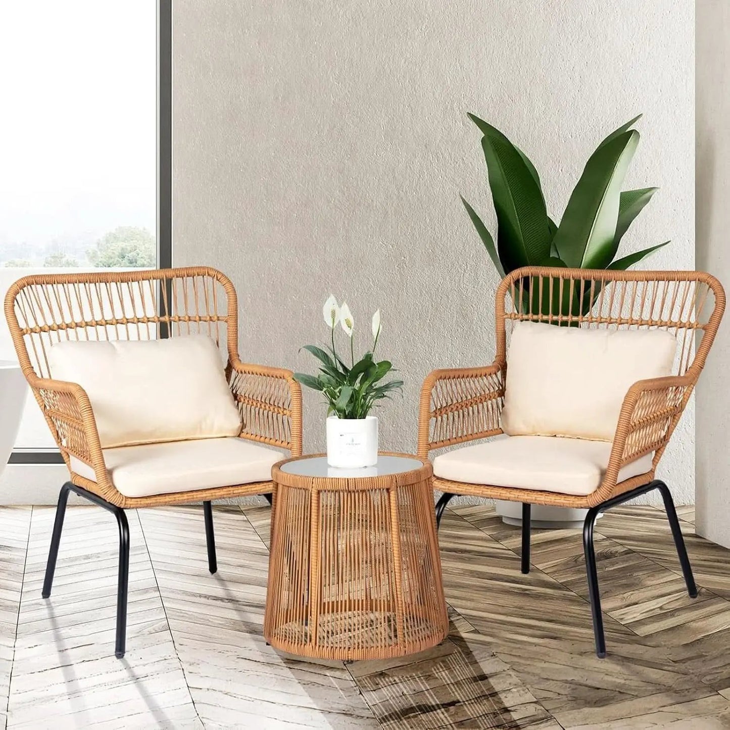 Outdoor Patio Wicker Bistro Set 3 Piece Yellow Beige from PriceLows™