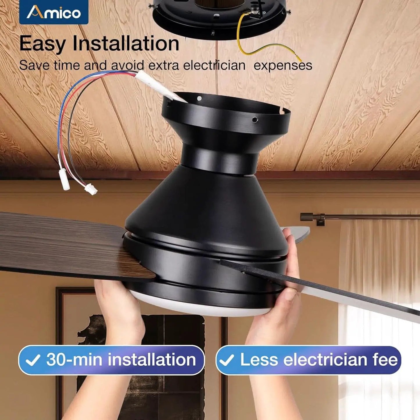 42 Inch Black Low Profile Ceiling Fan With Light And Remote from PriceLows™