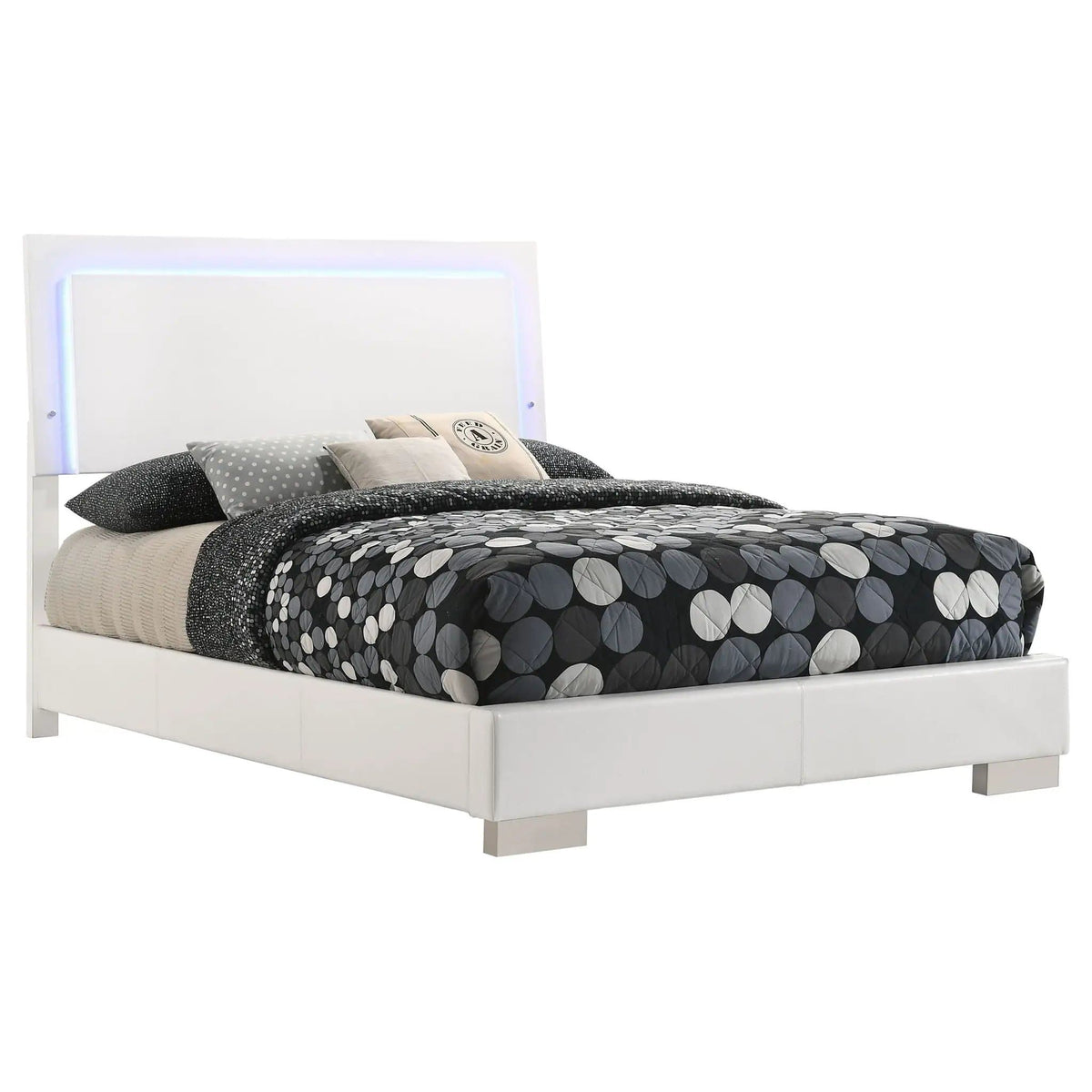 Felicity Wood Full LED Panel Bed White High Gloss | 57.75 x 81 x 48.5 in | Faux Leather & Wood | Bedroom