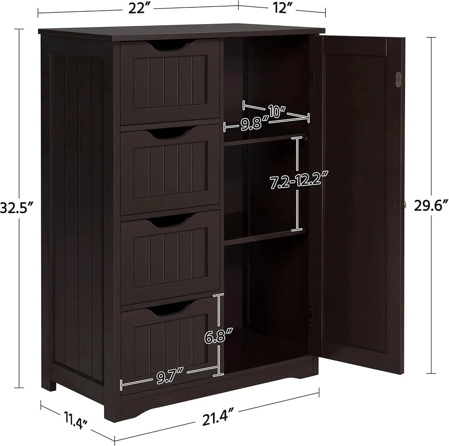 Brown Wooden Bathroom Floor Cabinet With 4 Drawers from PriceLows™