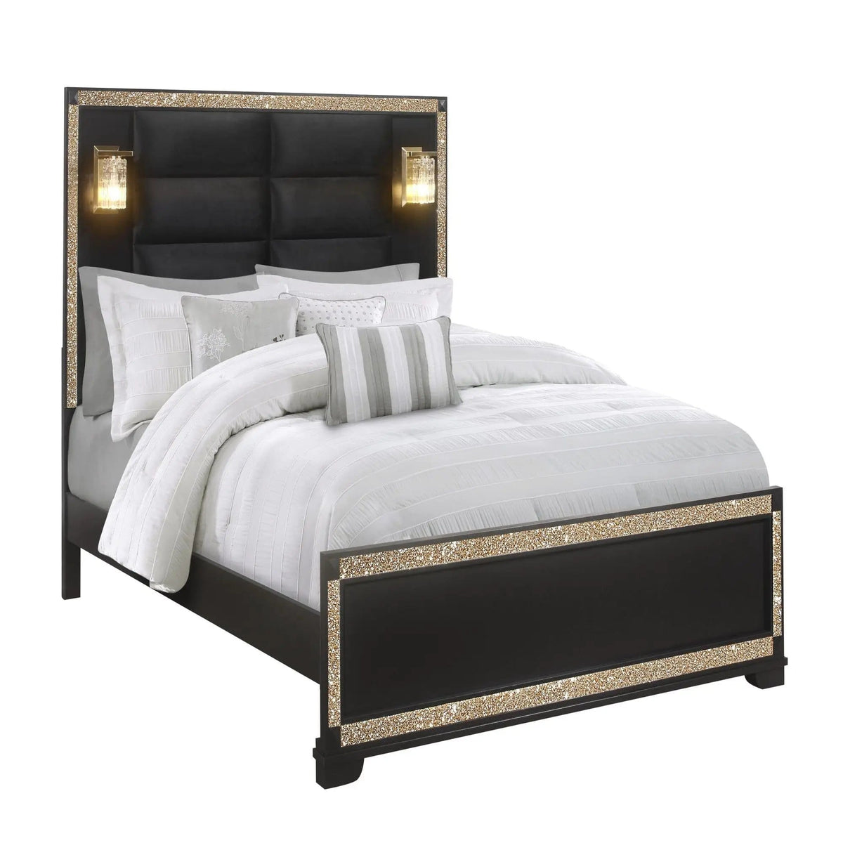 Lively Bedroom Set With Glitter Detail And Padded Headboard | 3 Pieces | Wood | Bedroom