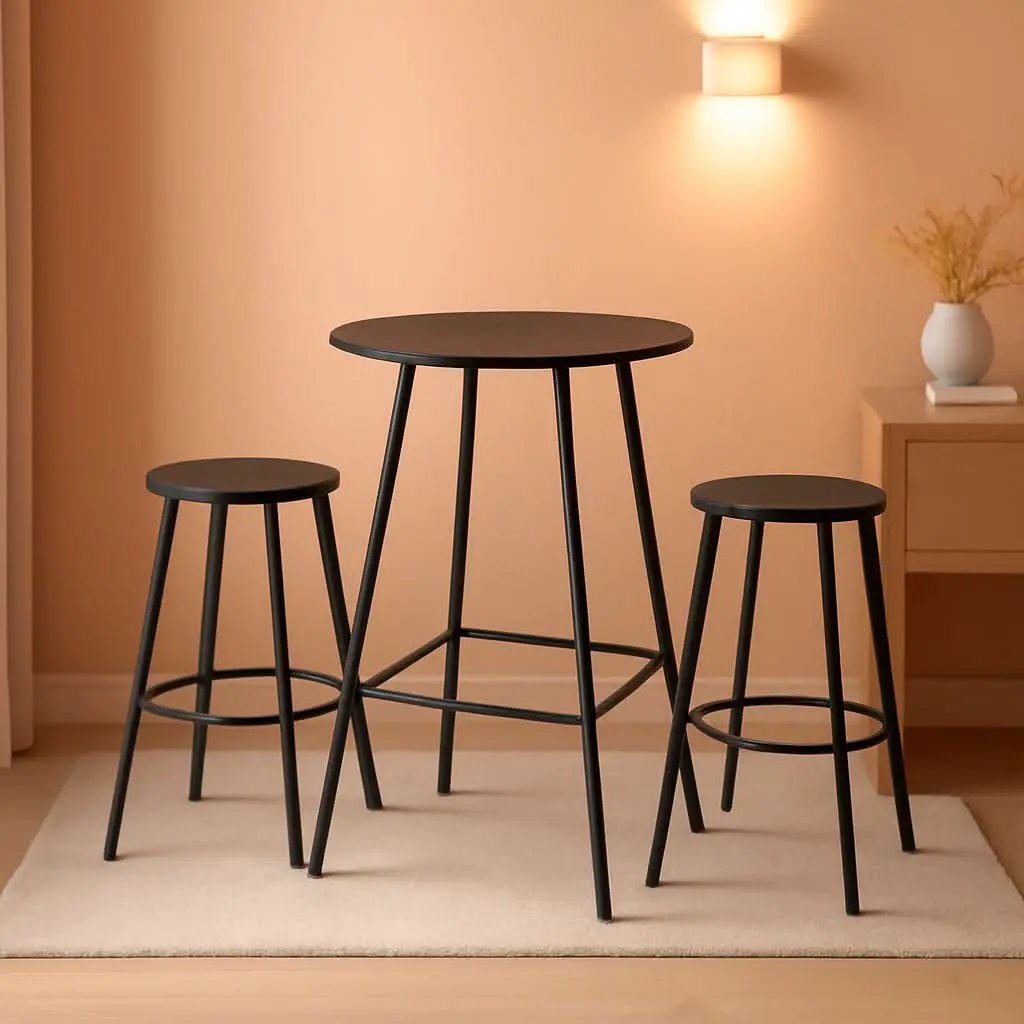 3 Piece Bar Height Patio Bistro Set Black Round Table With Backless Stools Patio Furniture Set from PriceLows™