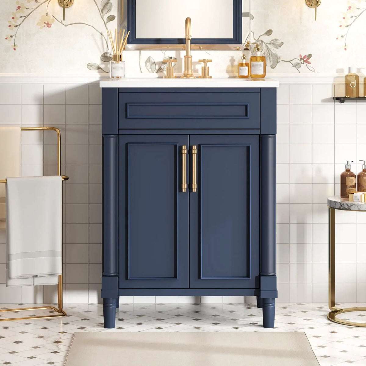 24 Inch Bathroom Vanity | Integrated Sink | 2 Door Cabinet | Small To Medium Bathrooms
