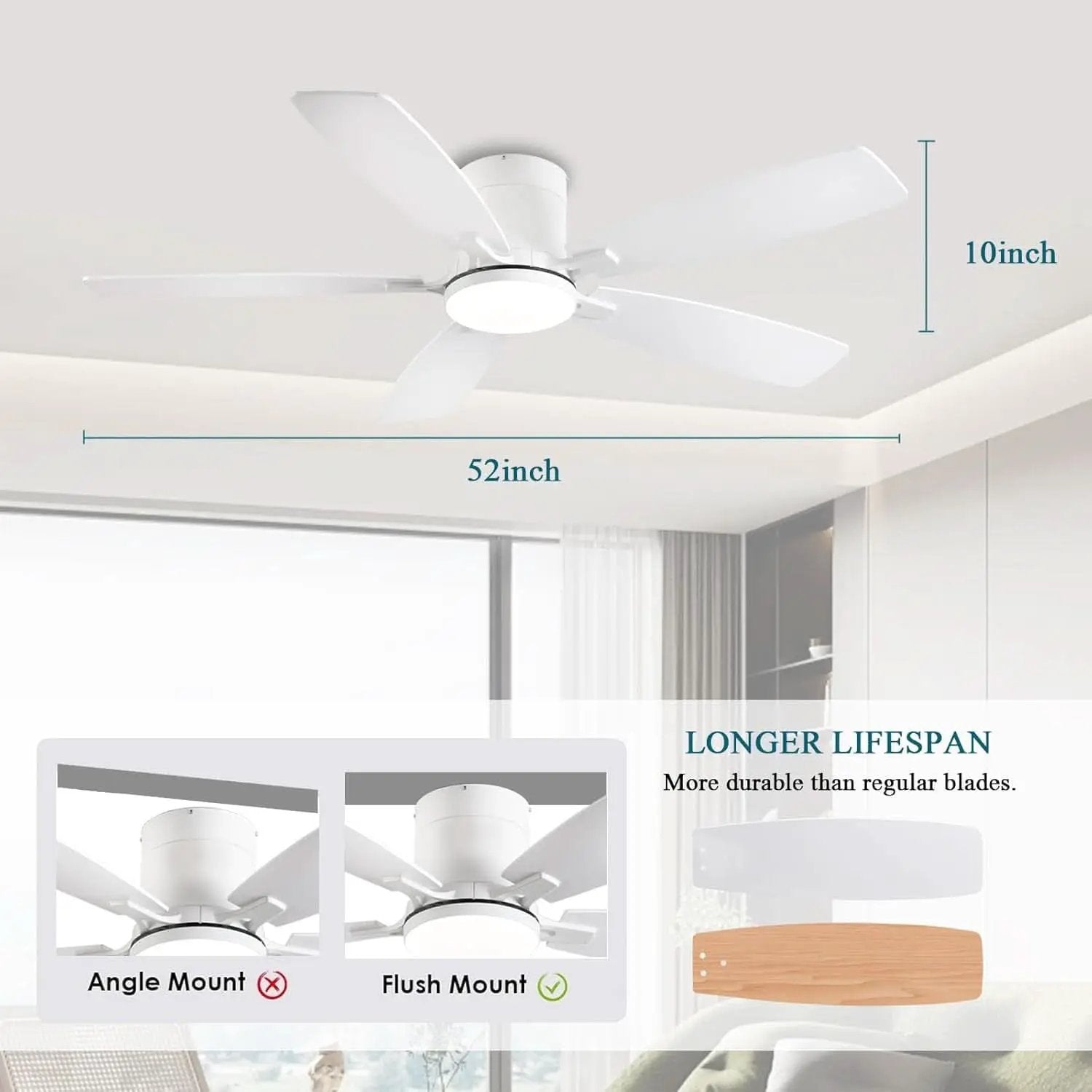 52 Inch Energy Efficient Ceiling Fan With Remote Control from PriceLows™