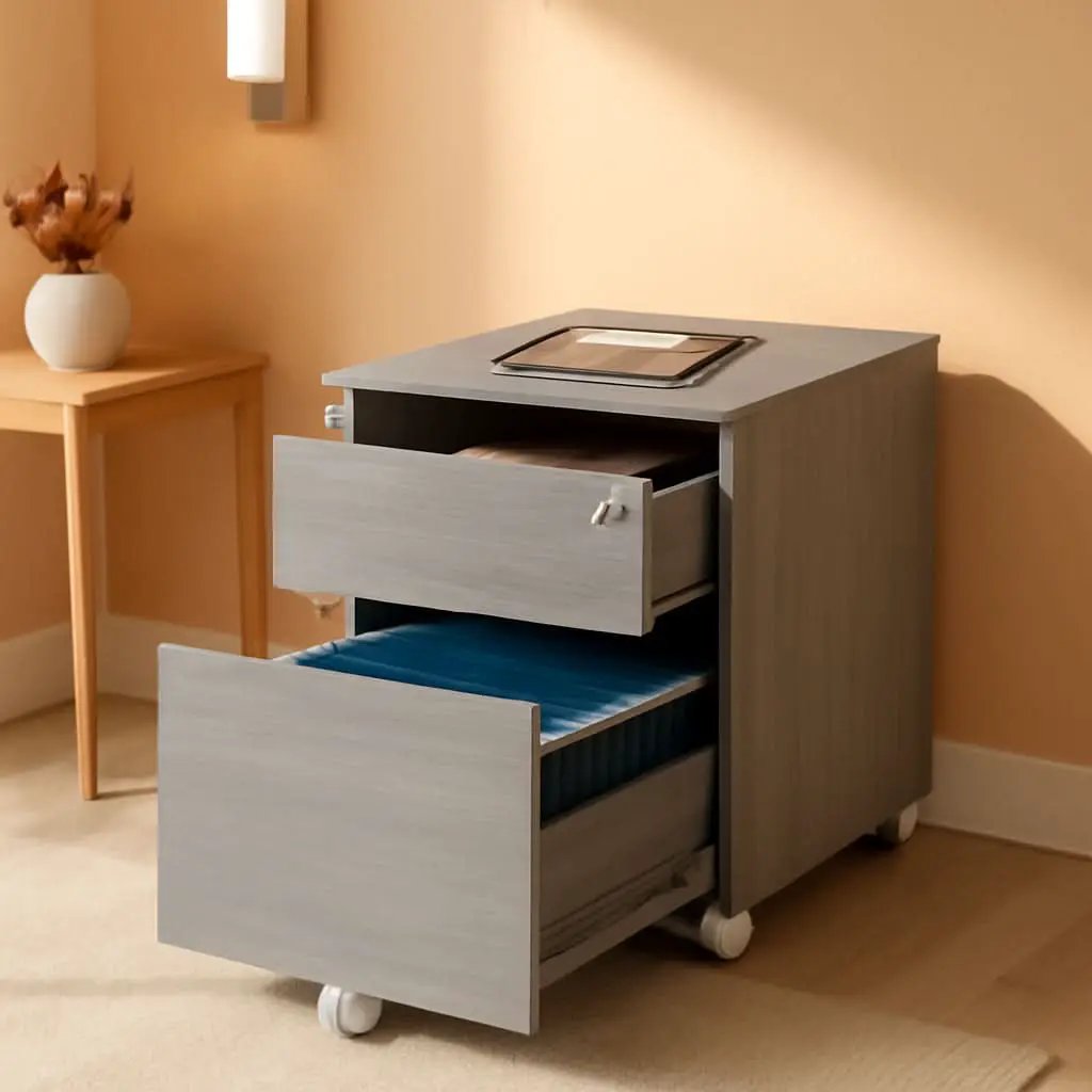 Grey Rolling Locking Two Drawer Vertical Filing Cabinet from PriceLows™