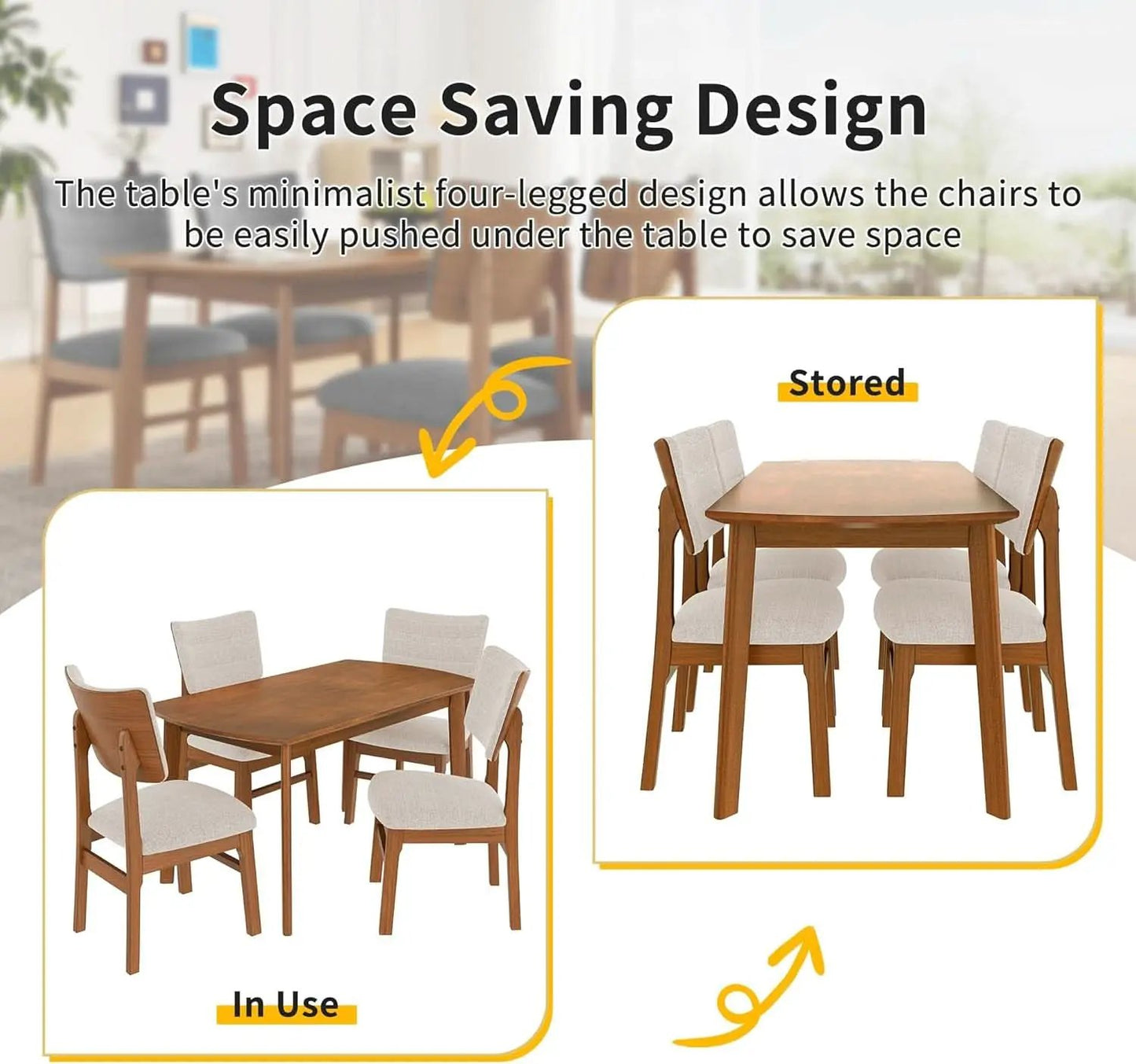 Brown Beige Space Saving Solid Wood Dining Set Chairs from PriceLows™