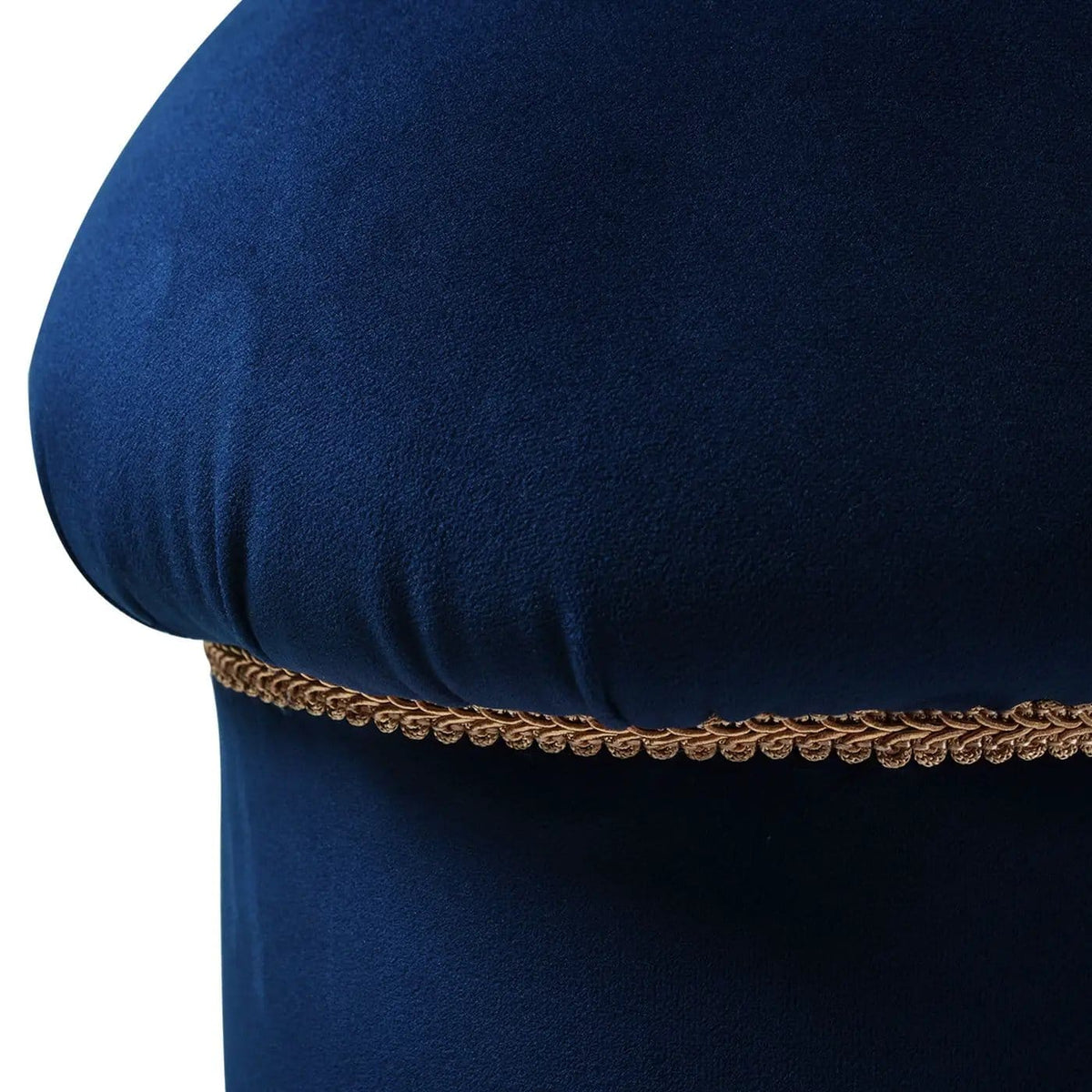 Ellen Upholstered Clover Ottoman With Gold Bullion Fringe | 20 x 20 x 17 in | Fabric & Plywood | Navy Blue