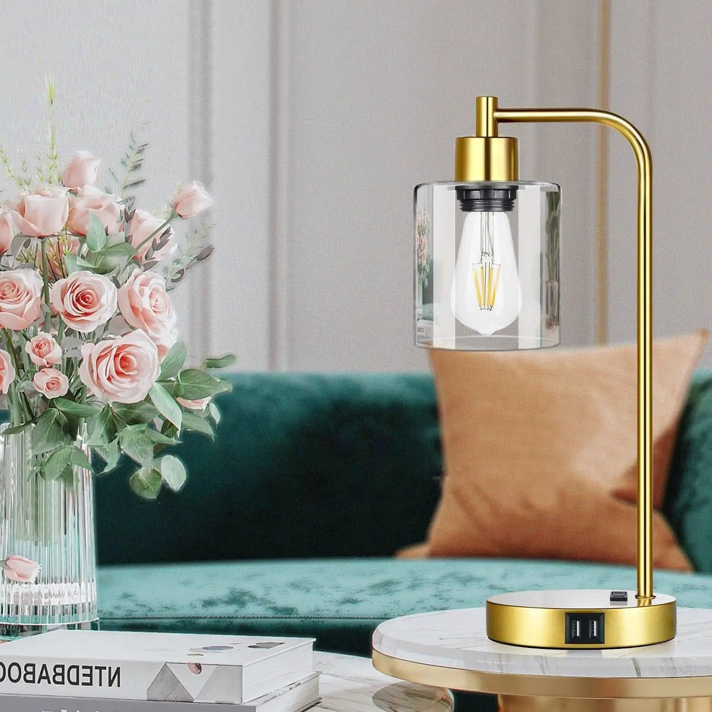 Gold Industrial Touch Table Lamps 2 Pack With USB Ports from PriceLows™