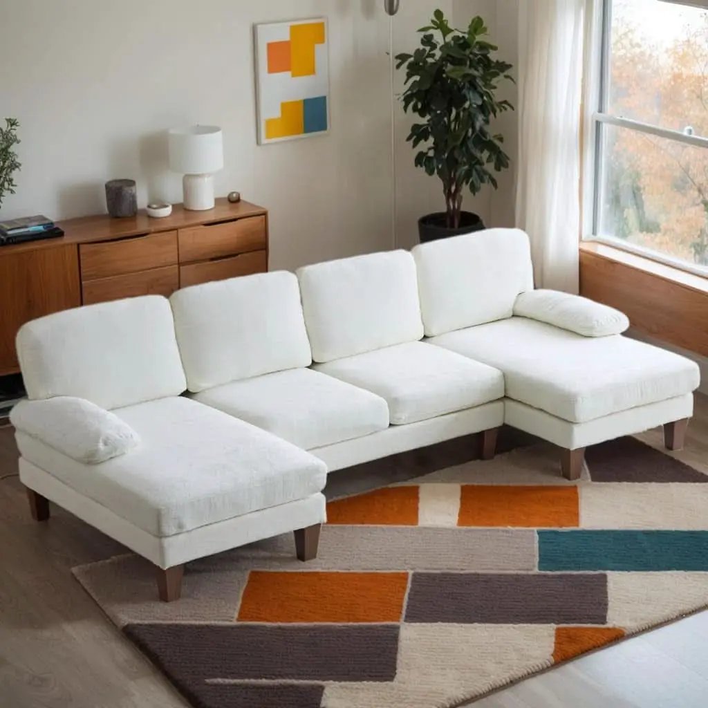 U Shape Sectional Sofa 111 Inch Beige Chenille Convertible from PriceLows™