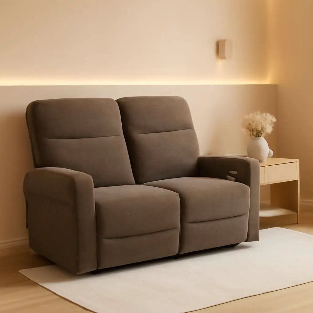 Fabric 64.6 Inch Dark Brown Wall Hugger Power Recliner Loveseat from PriceLows™