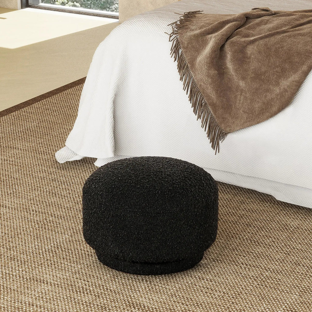 Fuji Mushroom Footstool Ottoman | Faux Shearling Upholstery | 15 Inch Diameter | Compact Size