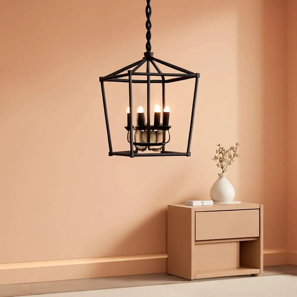 UL Black Industrial Lantern Chandelier 4 Light Pendant from PriceLows™