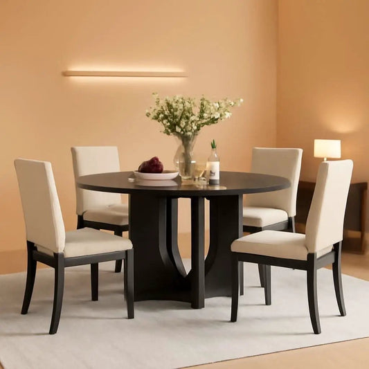 Round Dining Set With 47 Inch Table And Beige Upholstered Chairs from PriceLows™