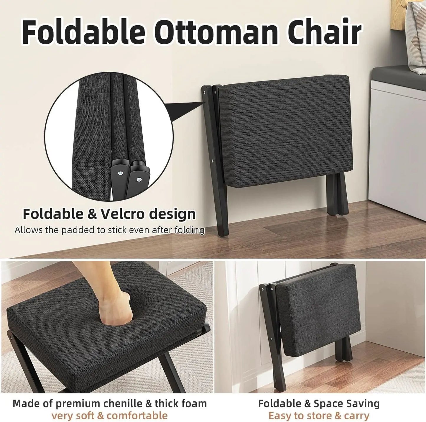 Foldable Foot Stool Black For Contemporary Living Room from PriceLows™