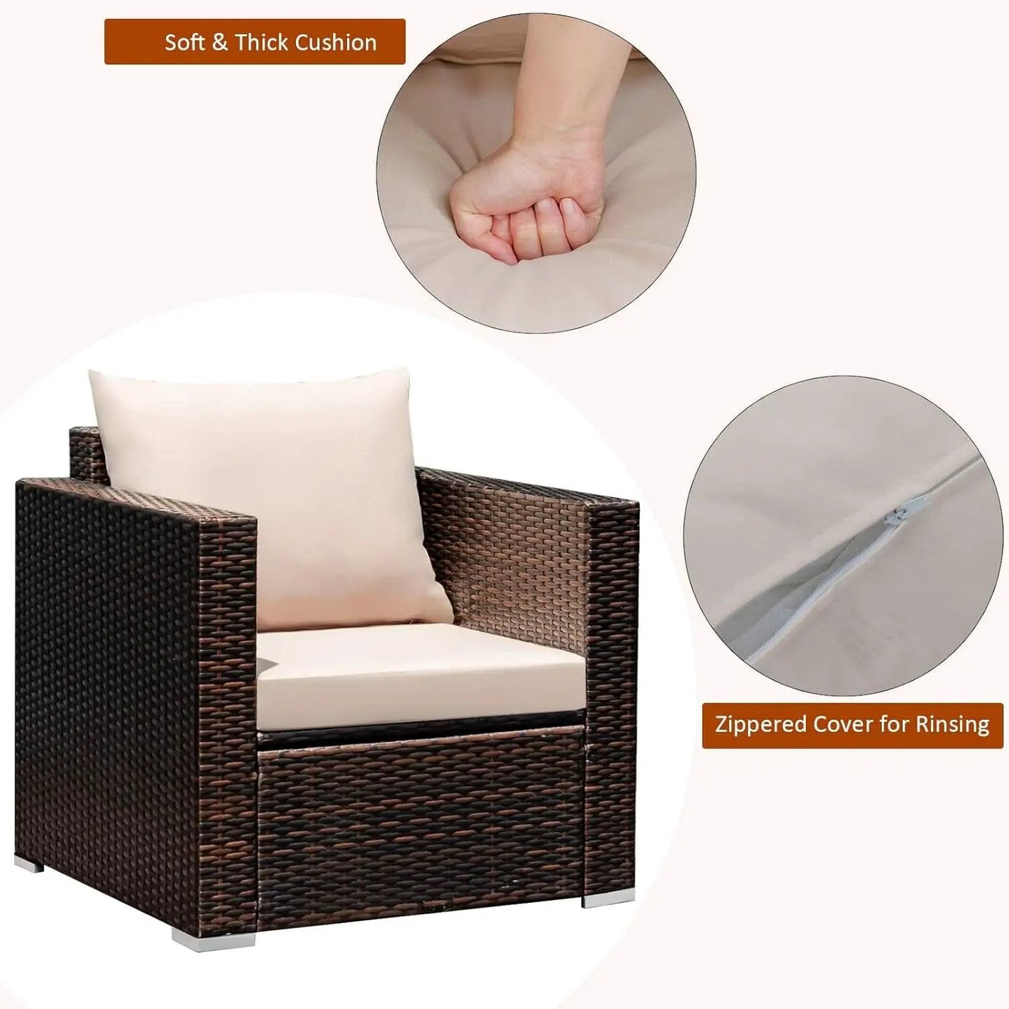3 Piece Outdoor Patio Furniture Set Rattan Wicker With Washable Cushions And Tempered Glass Tabletop from PriceLows™