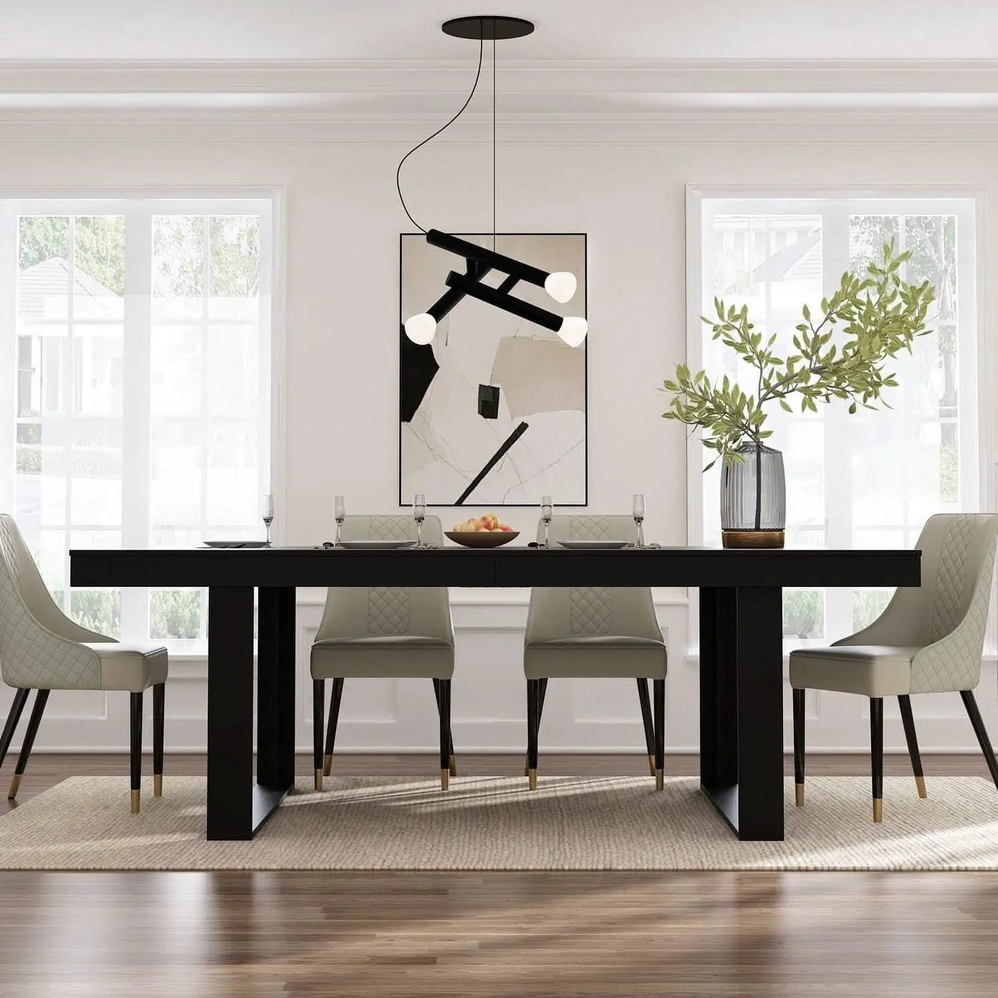 Dining Table 86.6 Inch Rectangular Wood Brown and Black Seats 8 to 10 from PriceLows™