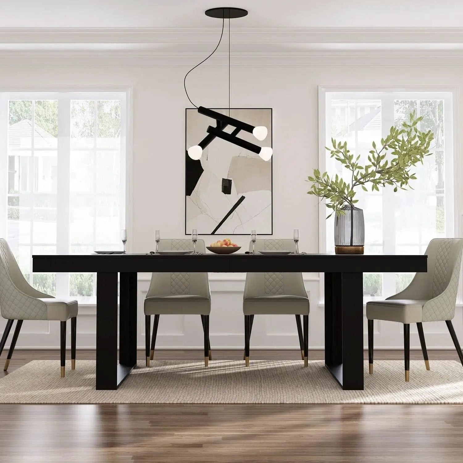 Dining Table 86.6 Inch Rectangular Wood Brown and Black Seats 8 to 10 from PriceLows™