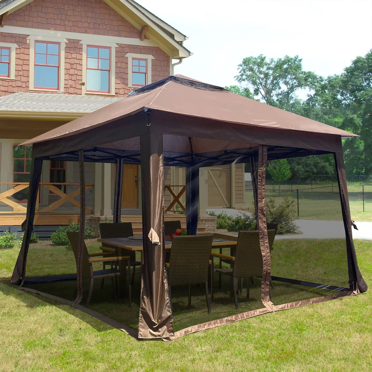 Outdoor Pop Up Gazebo Canopy With 2 Tier Soft Top And Removable Zipper Netting | 2 Pieces | Fabric & Steel | Outdoor Living