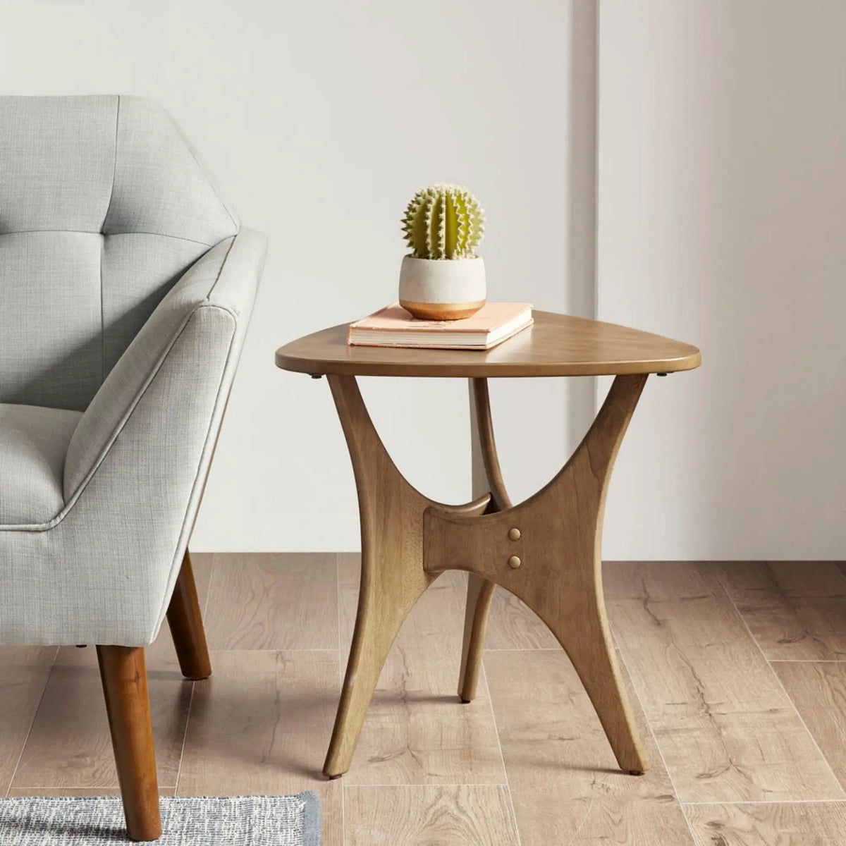 Triangle Accent Table | Wood Veneer Top | Natural Elm Finish