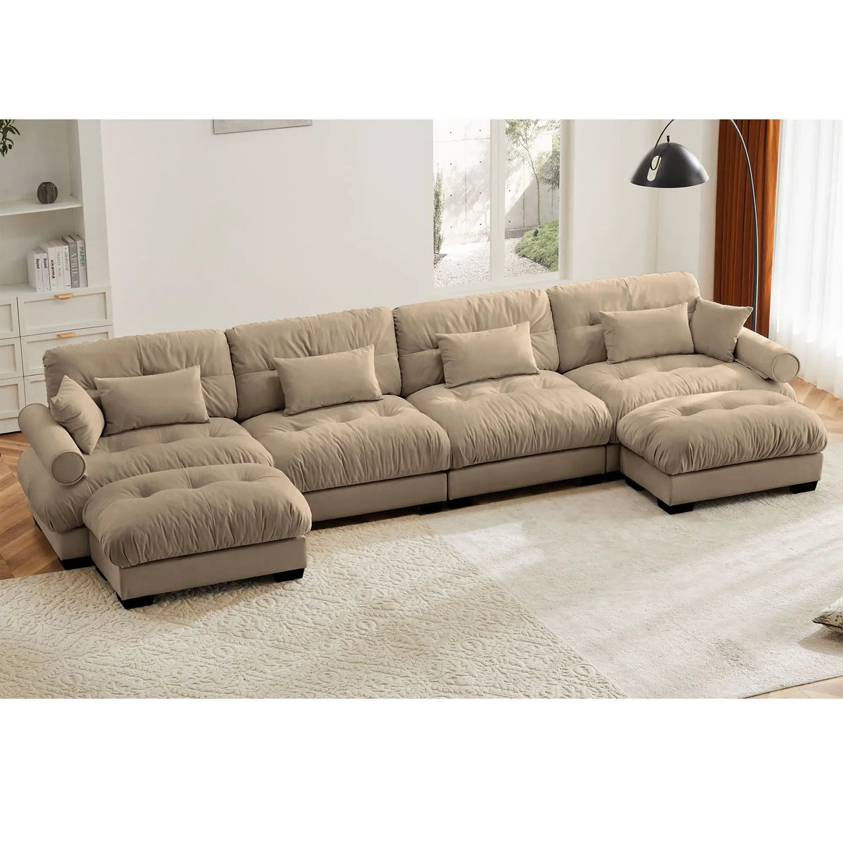 Modern Sectional Sofa | With Ottoman | Deep Seat Cushions | Throw Pillows