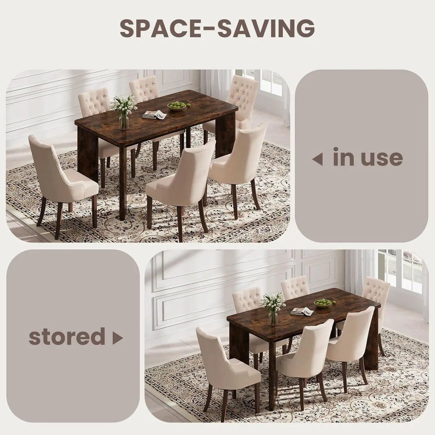 63 Inch Rectangular Industrial Dining Table Six Chairs from PriceLows™