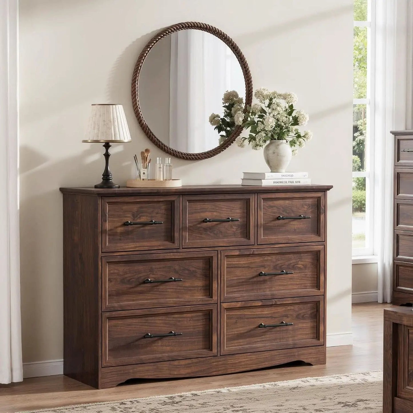 Walnut Farmhouse Dresser 7 Drawers Metallic Handles from PriceLows™