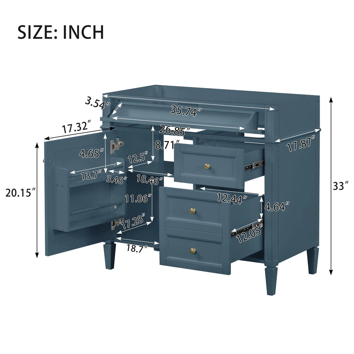 Bathroom Vanity | 3 Drawers | Blue Finish | Tip Out