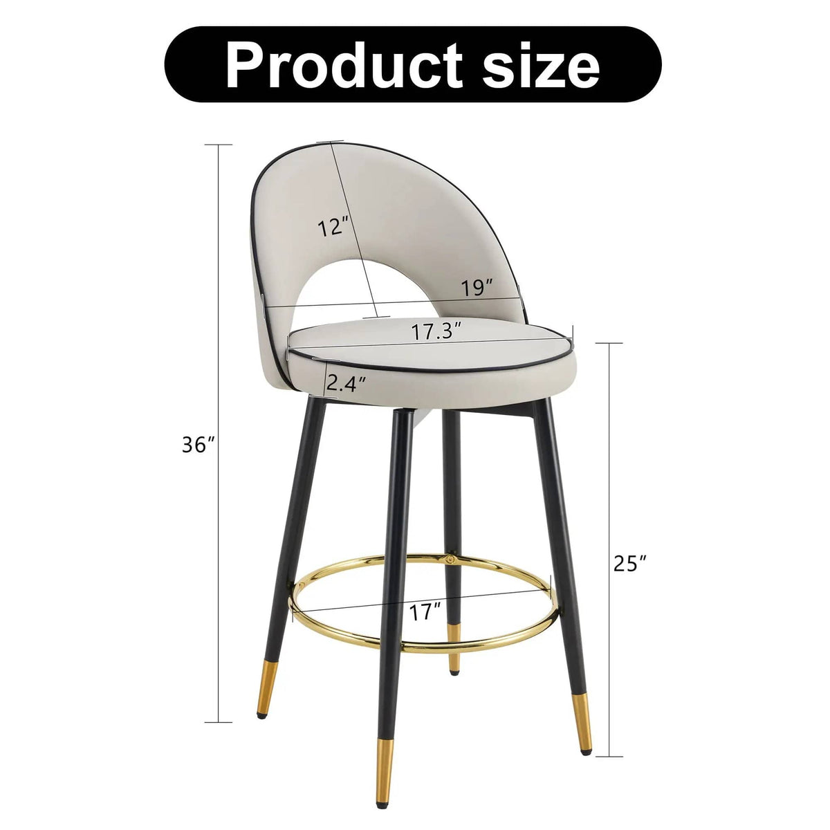 Modern Upholstered 360° Rotatable Bar Chair With Metal Legs For Dining Room (Set of | 2 Pieces | Metal | Dining Room