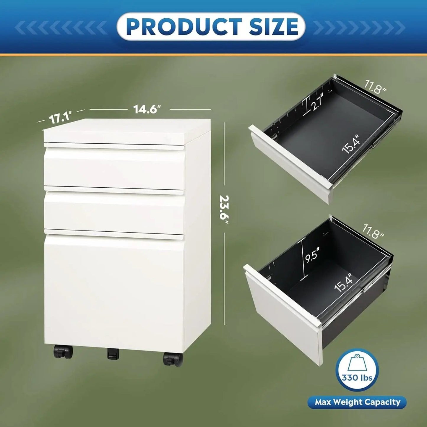 3 Drawer Mobile File Cabinet With Lock Under Desk Metal Office File Cabinet For Legal Letter A4 Files from PriceLows™