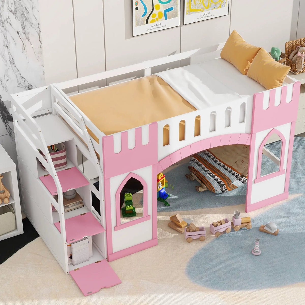 Kids Wooden Loft Bed | Storage Staircase | Dual Windows