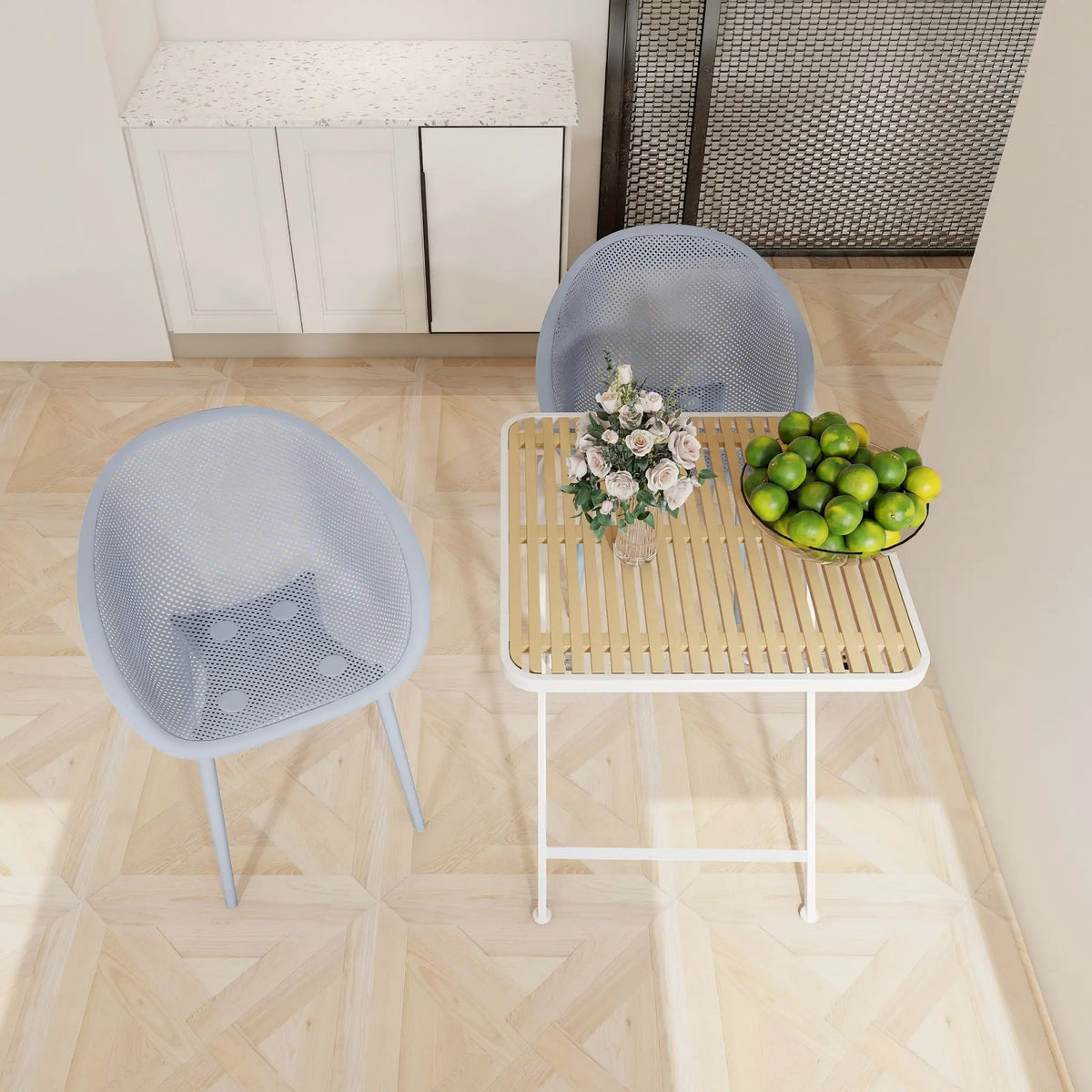 Lounge Chair Set With Folding Table | 2 Pack Chairs | All-Weather Polypropylene | Woven Design