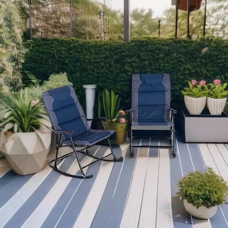 2 Piece Outdoor Patio Furniture Set With Folding Padded Rocking Chairs Navy Blue For Porch Balcony And Camping from PriceLows™