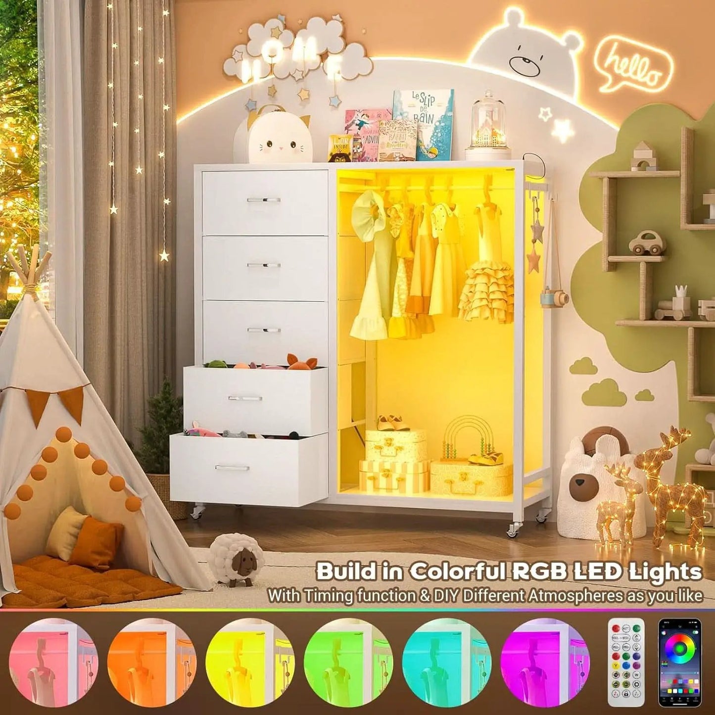 White Dresser With Rack And Charging Station Five Drawers from PriceLows™