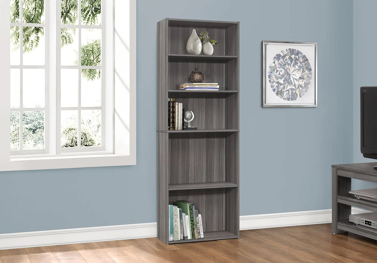 6 Tier Bookshelf | Transitional Style | 3 Adjustable Shelves | 71.25 Inch Height